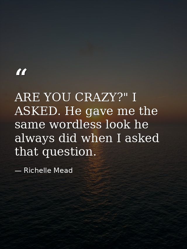 ARE YOU CRAZY?" I ASKED. He gave me the same wordless look he always did when I asked that question. — Richelle Mead
