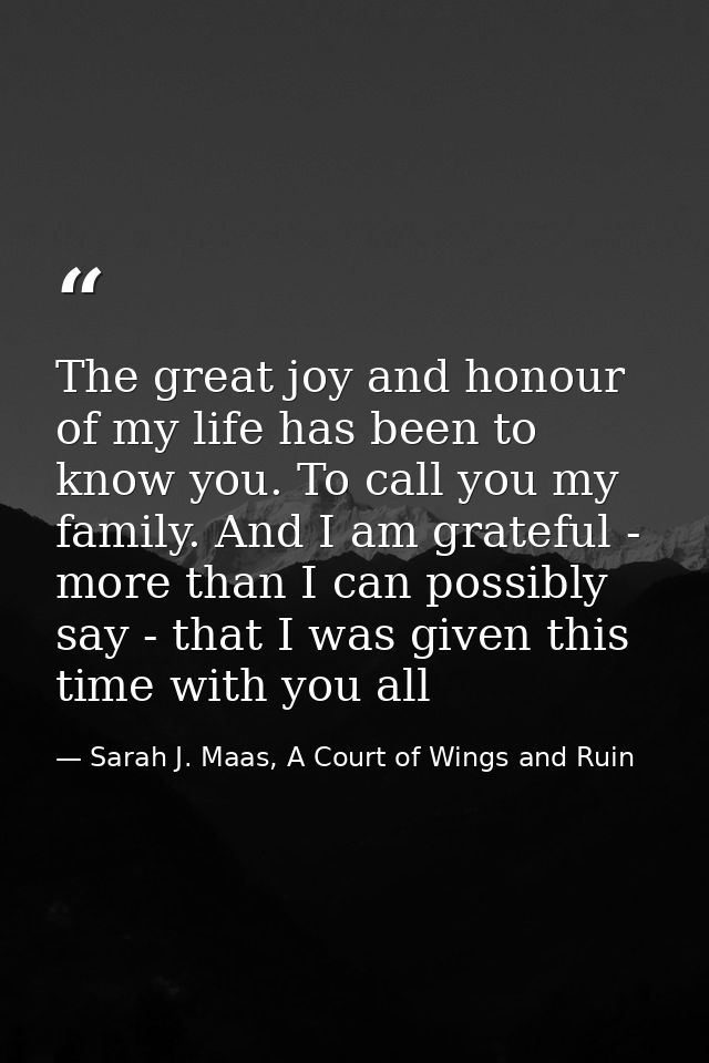 The great joy and honour of my life has been to know you. To call you my family. And I am grateful - more than I can pos — Sarah J. Maas, A Court of Wings and Ruin