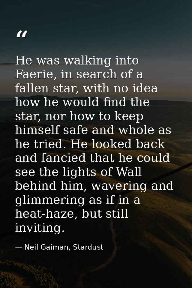 He was walking into Faerie, in search of a fallen star, with no idea how he would find the star, nor how to keep himself — Neil Gaiman, Stardust