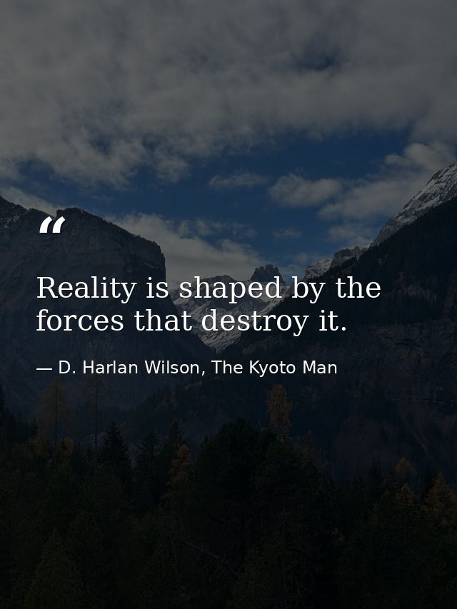 Reality is shaped by the forces that destroy it. — D. Harlan Wilson, The Kyoto Man