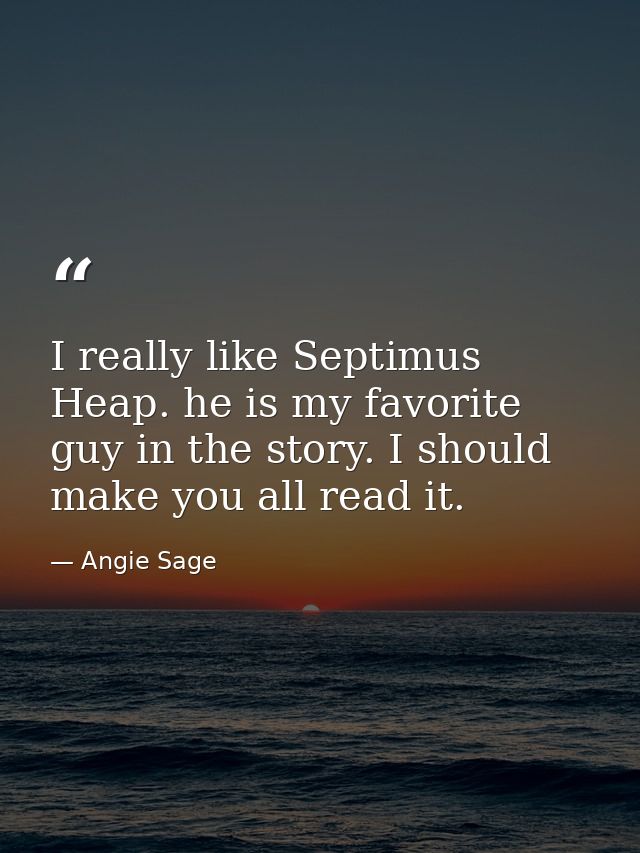 I really like Septimus Heap. he is my favorite guy in the story. I should make you all read it. — Angie Sage