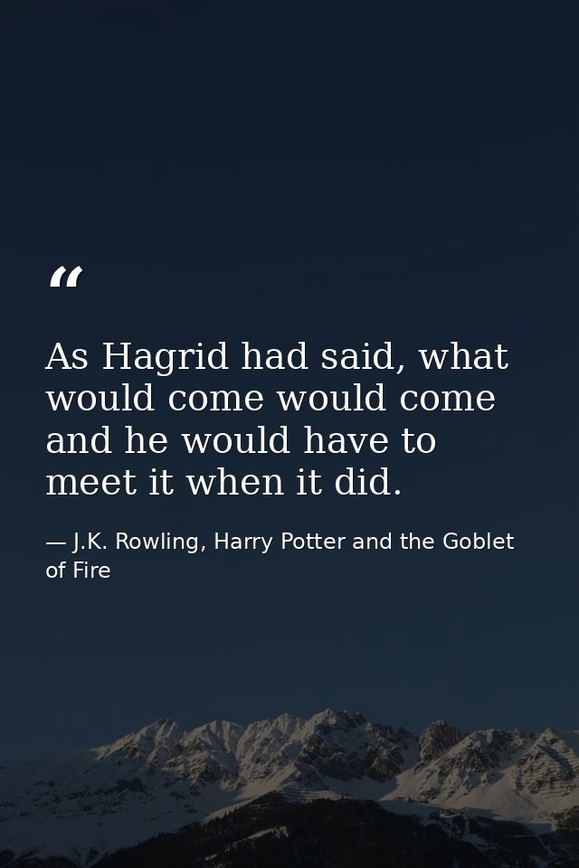 As Hagrid had said, what would come would come and he would have to meet it when it did. — J.K. Rowling, Harry Potter and the Goblet of Fire