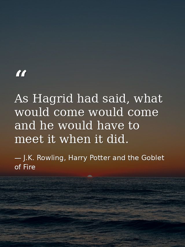 As Hagrid had said, what would come would come and he would have to meet it when it did. — J.K. Rowling, Harry Potter and the Goblet of Fire