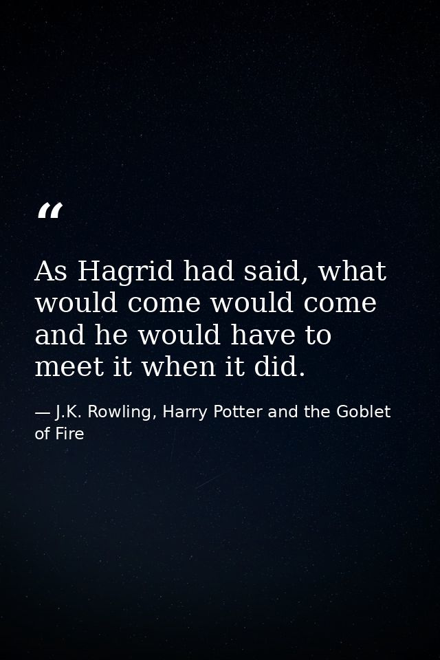 As Hagrid had said, what would come would come and he would have to meet it when it did. — J.K. Rowling, Harry Potter and the Goblet of Fire