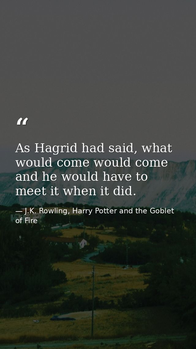 As Hagrid had said, what would come would come and he would have to meet it when it did. — J.K. Rowling, Harry Potter and the Goblet of Fire