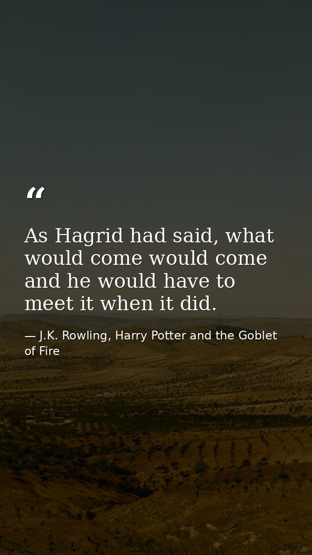 As Hagrid had said, what would come would come and he would have to meet it when it did. — J.K. Rowling, Harry Potter and the Goblet of Fire