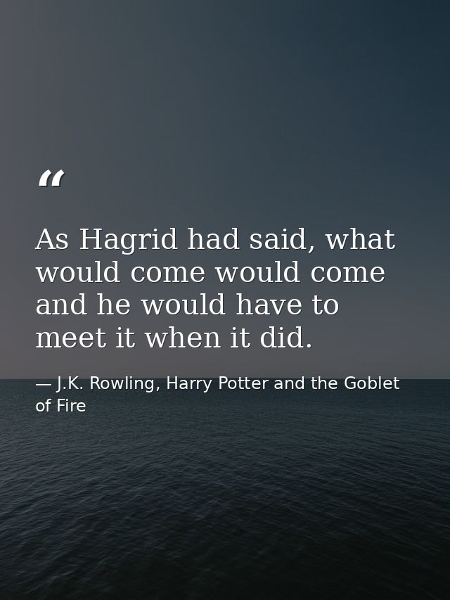 As Hagrid had said, what would come would come and he would have to meet it when it did. — J.K. Rowling, Harry Potter and the Goblet of Fire