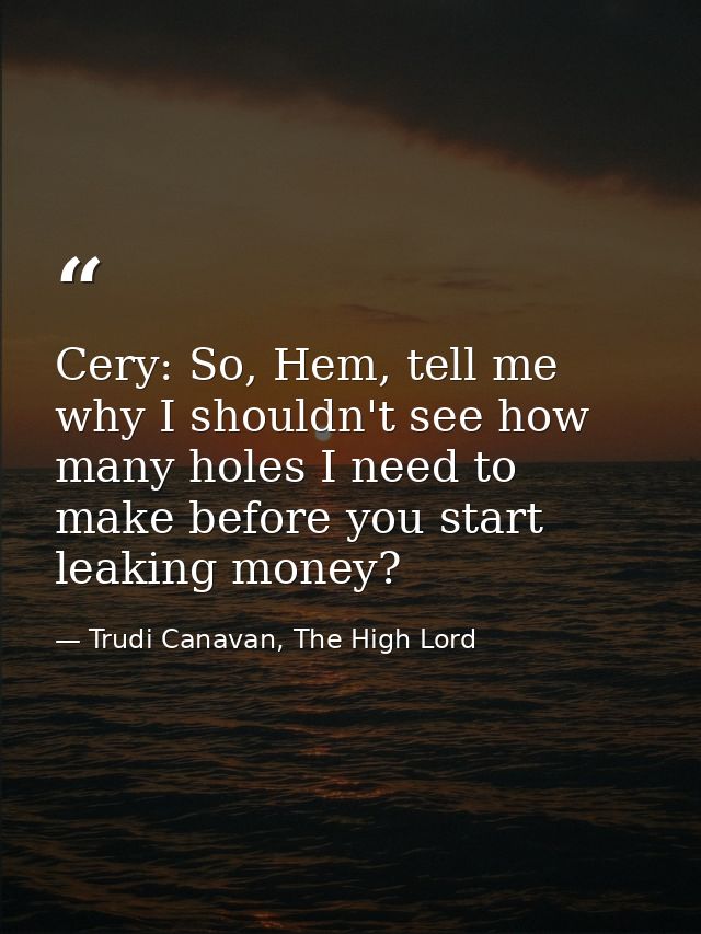 Cery: So, Hem, tell me why I shouldn't see how many holes I need to make before you start leaking money? — Trudi Canavan, The High Lord