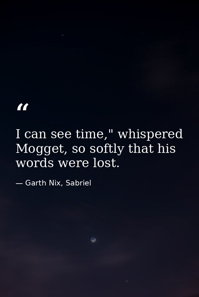 I can see time," whispered Mogget, so softly that his words were lost. — Garth Nix, Sabriel