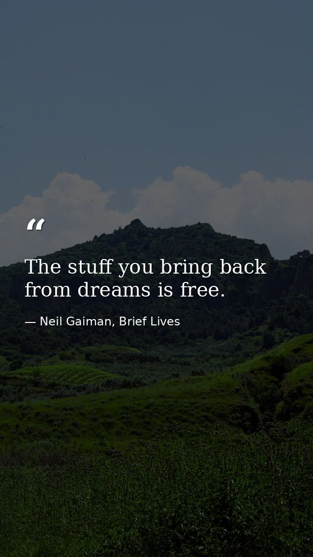 The stuff you bring back from dreams is free. — Neil Gaiman, Brief Lives