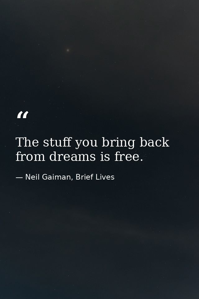 The stuff you bring back from dreams is free. — Neil Gaiman, Brief Lives