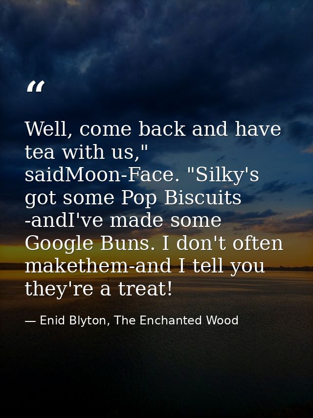 Well, come back and have tea with us," saidMoon-Face. "Silky's got some Pop Biscuits -andI've made some Google Buns. I d — Enid Blyton, The Enchanted Wood