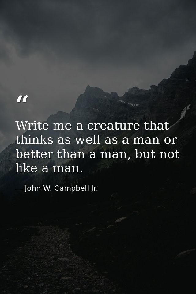 Write me a creature that thinks as well as a man or better than a man, but not like a man. — John W. Campbell Jr.