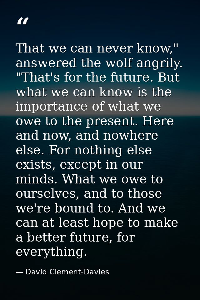 That we can never know," answered the wolf angrily. "That's for the future. But what we can know is the importance of wh — David Clement-Davies