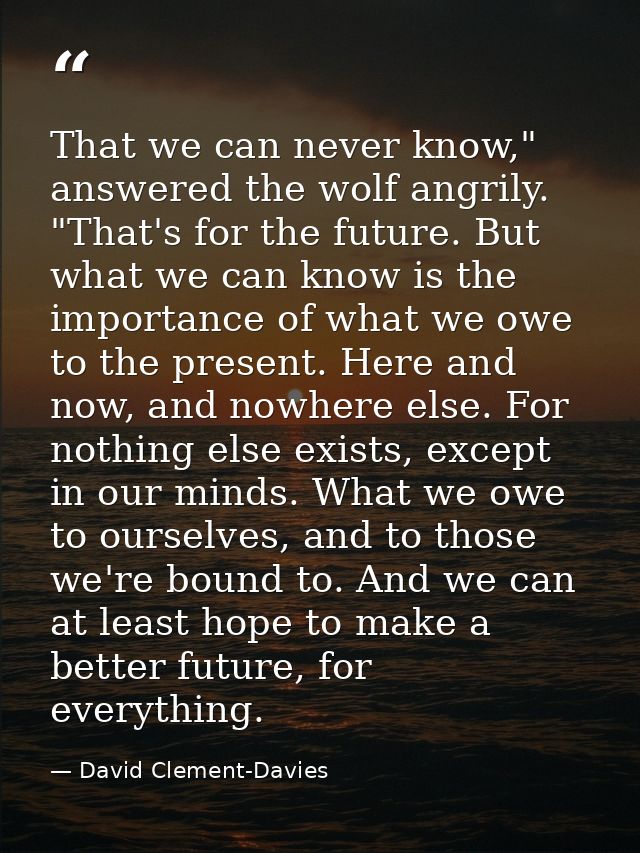 That we can never know," answered the wolf angrily. "That's for the future. But what we can know is the importance of wh — David Clement-Davies