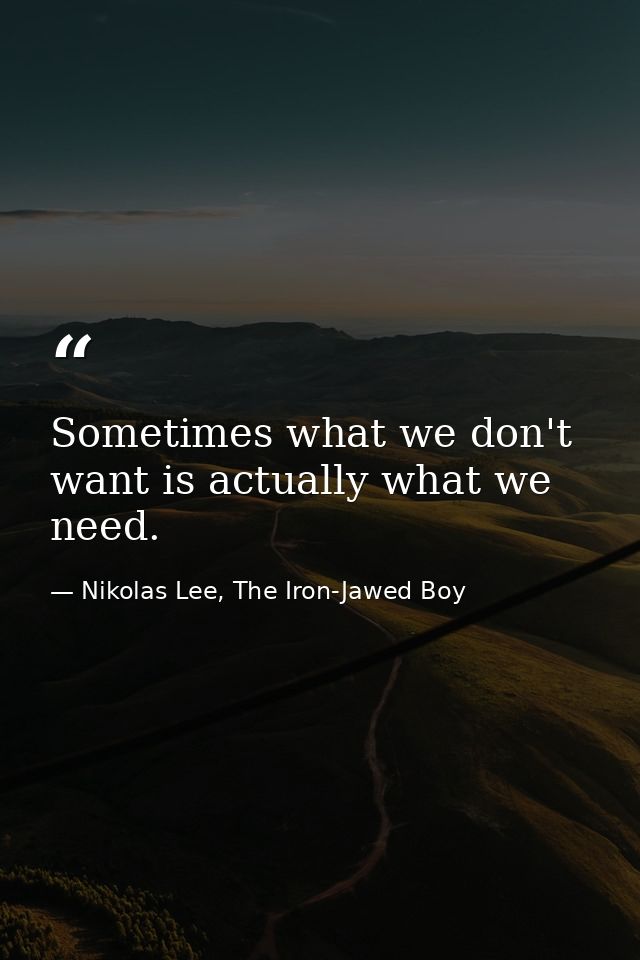 Sometimes what we don't want is actually what we need. — Nikolas Lee, The Iron-Jawed Boy