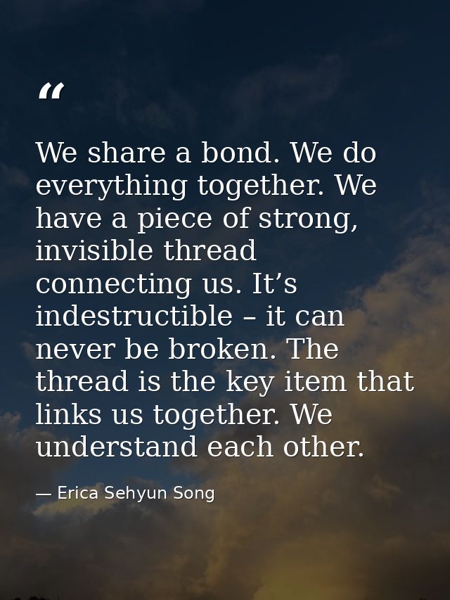 We share a bond. We do everything together. We have a piece of strong, invisible thread connecting us. It’s indestructib — Erica Sehyun Song