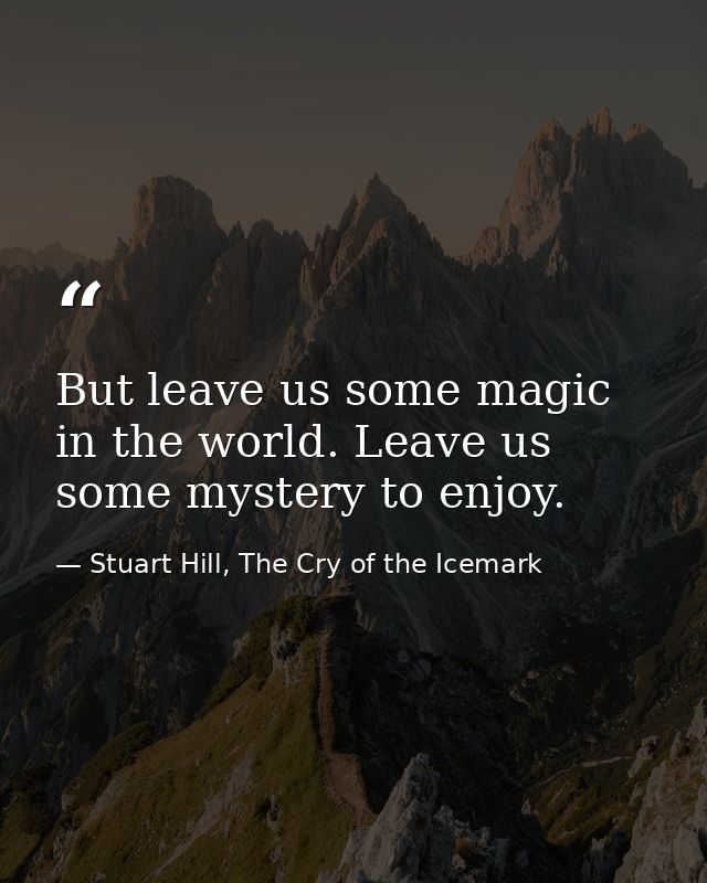 But leave us some magic in the world. Leave us some mystery to enjoy. — Stuart Hill, The Cry of the Icemark