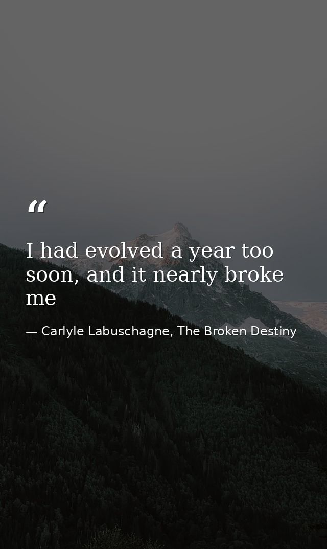 I had evolved a year too soon, and it nearly broke me — Carlyle Labuschagne, The Broken Destiny