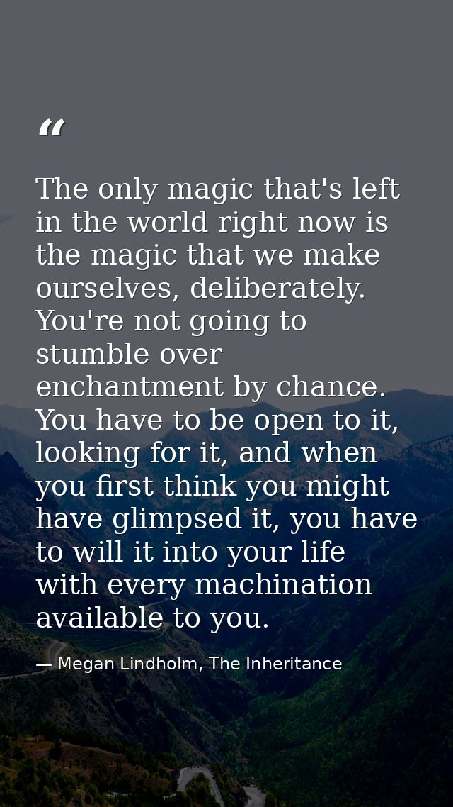 The only magic that's left in the world right now is the magic that we make ourselves, deliberately. You're not going to — Megan Lindholm, The Inheritance