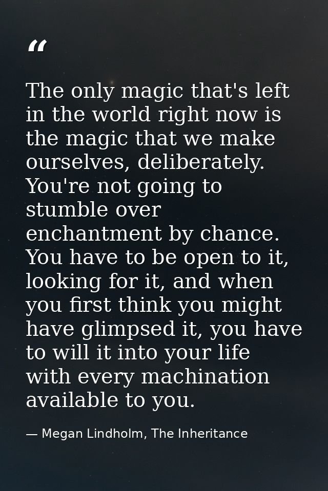 The only magic that's left in the world right now is the magic that we make ourselves, deliberately. You're not going to — Megan Lindholm, The Inheritance
