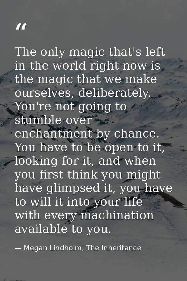The only magic that's left in the world right now is the magic that we make ourselves, deliberately. You're not going to — Megan Lindholm, The Inheritance