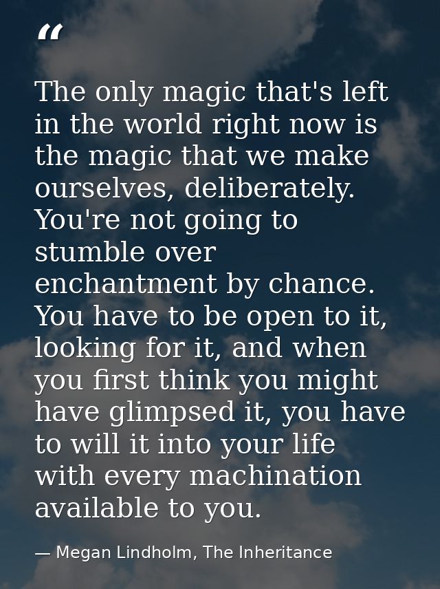 The only magic that's left in the world right now is the magic that we make ourselves, deliberately. You're not going to — Megan Lindholm, The Inheritance