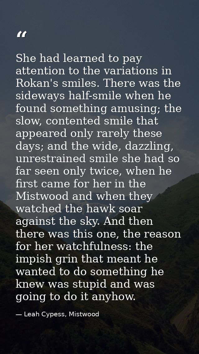 She had learned to pay attention to the variations in Rokan's smiles. There was the sideways half-smile when he found so — Leah Cypess, Mistwood