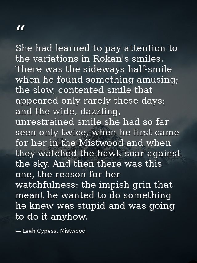 She had learned to pay attention to the variations in Rokan's smiles. There was the sideways half-smile when he found so — Leah Cypess, Mistwood