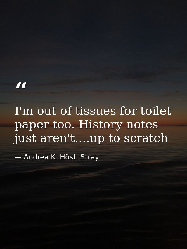 I'm out of tissues for toilet paper too. History notes just aren't....up to scratch — Andrea K. Höst, Stray
