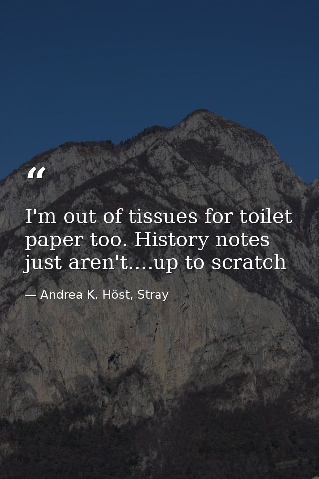 I'm out of tissues for toilet paper too. History notes just aren't....up to scratch — Andrea K. Höst, Stray