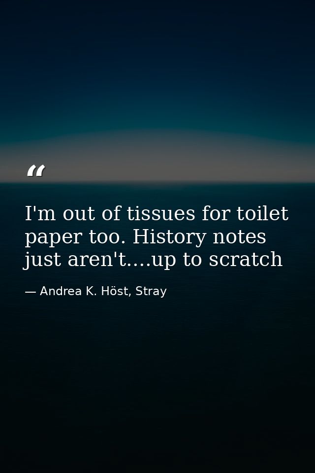 I'm out of tissues for toilet paper too. History notes just aren't....up to scratch — Andrea K. Höst, Stray