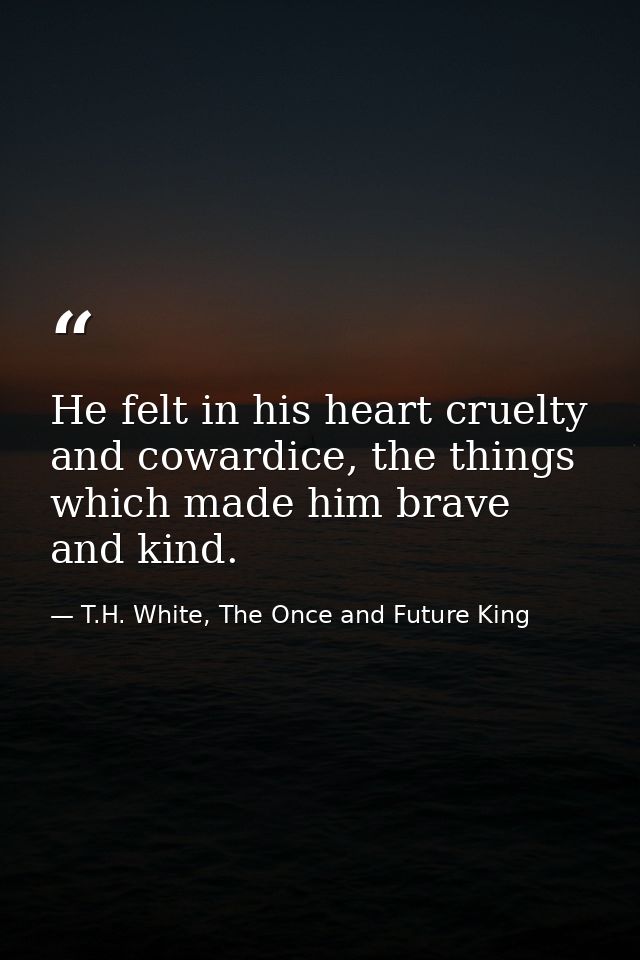 He felt in his heart cruelty and cowardice, the things which made him brave and kind. — T.H. White, The Once and Future King