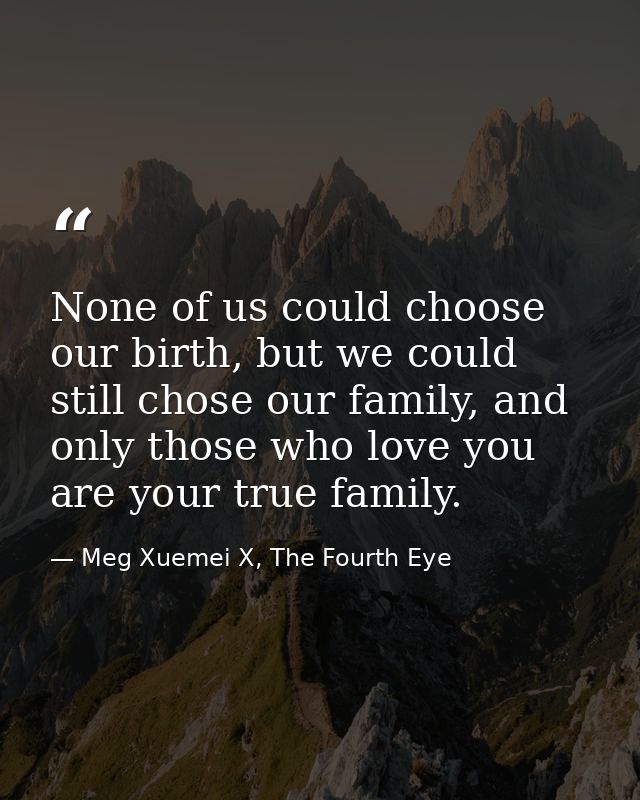 None of us could choose our birth, but we could still chose our family, and only those who love you are your true family — Meg Xuemei X, The Fourth Eye