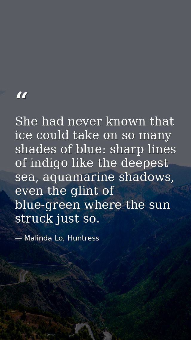 She had never known that ice could take on so many shades of blue: sharp lines of indigo like the deepest sea, aquamarin — Malinda Lo, Huntress