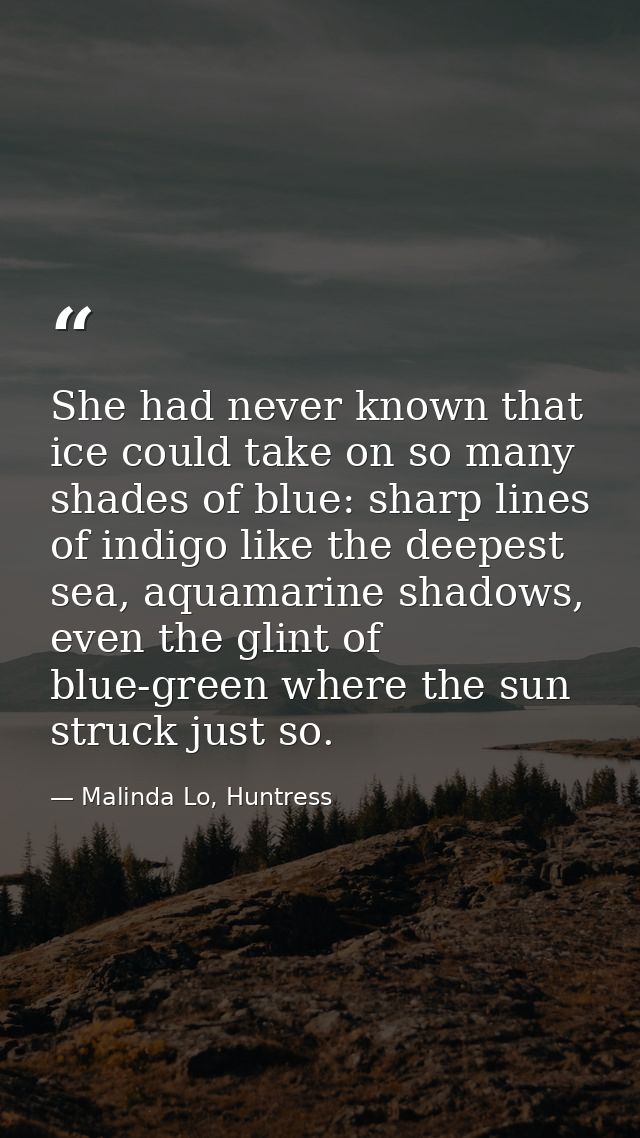 She had never known that ice could take on so many shades of blue: sharp lines of indigo like the deepest sea, aquamarin — Malinda Lo, Huntress