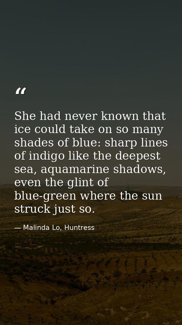 She had never known that ice could take on so many shades of blue: sharp lines of indigo like the deepest sea, aquamarin — Malinda Lo, Huntress