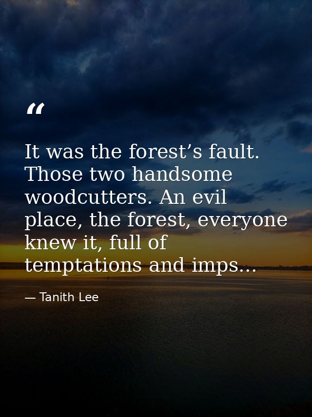 It was the forest’s fault. Those two handsome woodcutters. An evil place, the forest, everyone knew it, full of temptati — Tanith Lee