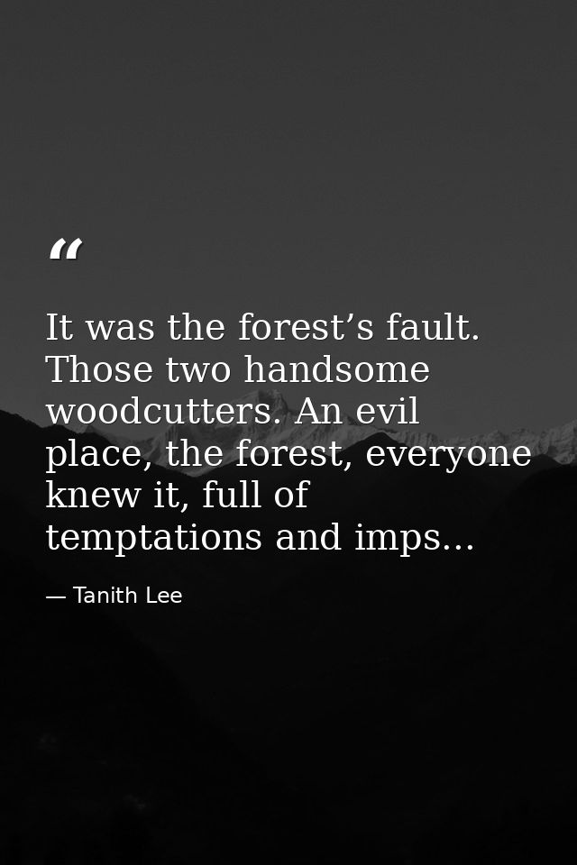 It was the forest’s fault. Those two handsome woodcutters. An evil place, the forest, everyone knew it, full of temptati — Tanith Lee