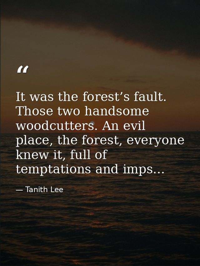 It was the forest’s fault. Those two handsome woodcutters. An evil place, the forest, everyone knew it, full of temptati — Tanith Lee