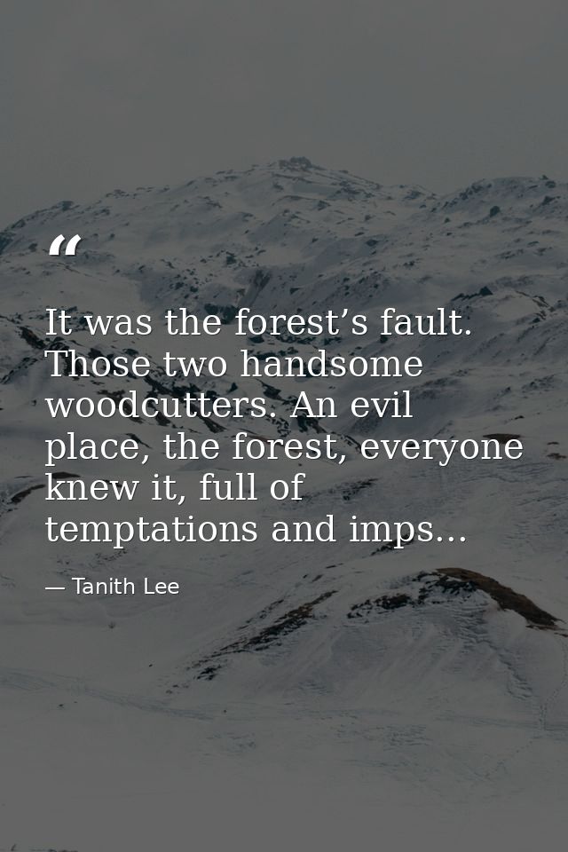 It was the forest’s fault. Those two handsome woodcutters. An evil place, the forest, everyone knew it, full of temptati — Tanith Lee