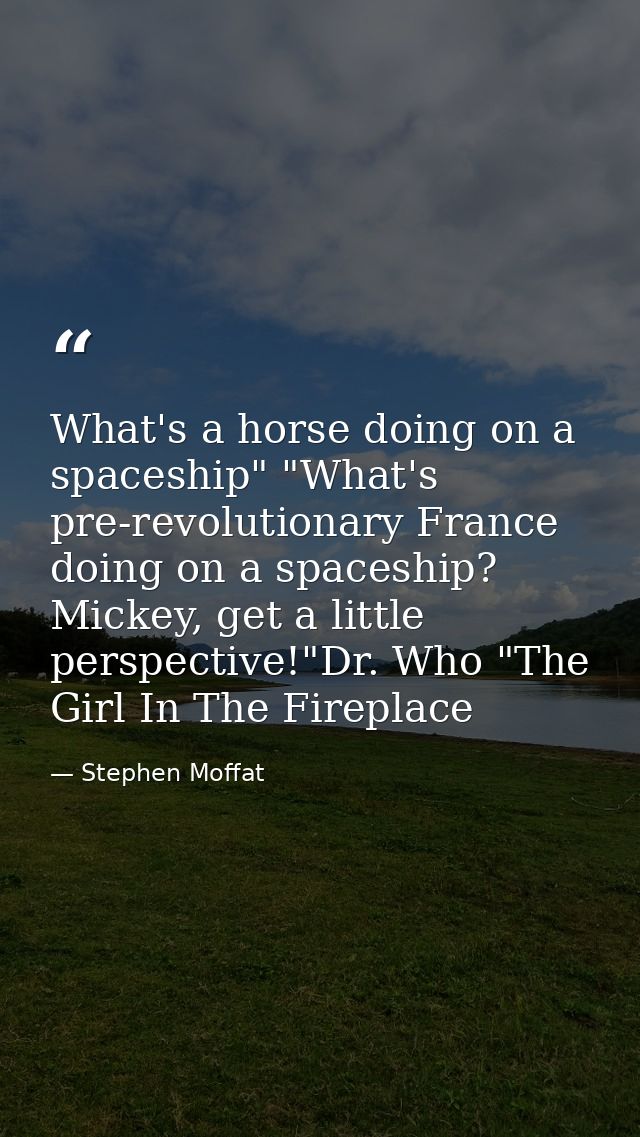 What's a horse doing on a spaceship" "What's pre-revolutionary France doing on a spaceship? Mickey, get a little perspec — Stephen Moffat