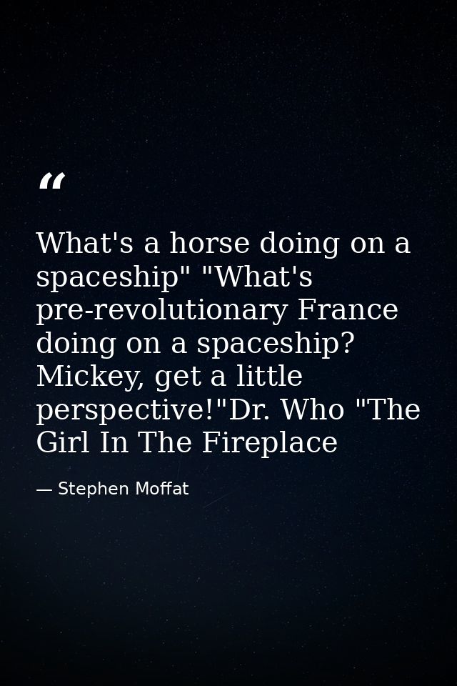 What's a horse doing on a spaceship" "What's pre-revolutionary France doing on a spaceship? Mickey, get a little perspec — Stephen Moffat