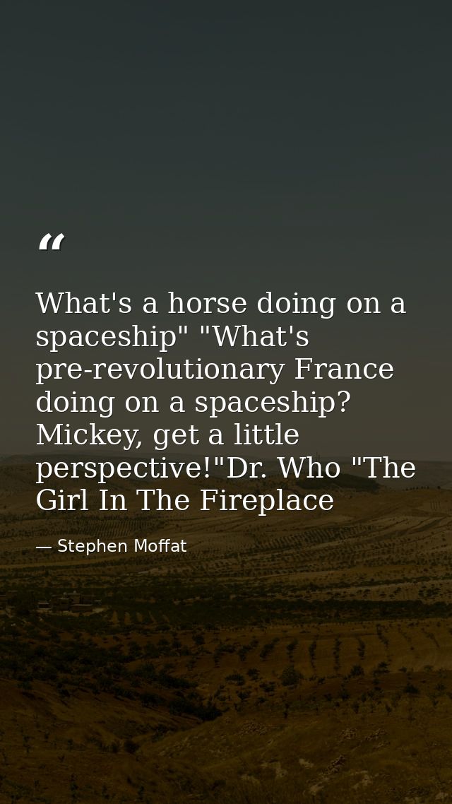 What's a horse doing on a spaceship" "What's pre-revolutionary France doing on a spaceship? Mickey, get a little perspec — Stephen Moffat
