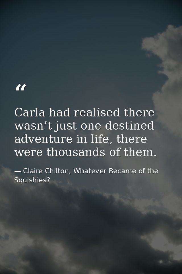 Carla had realised there wasn’t just one destined adventure in life, there were thousands of them. — Claire Chilton, Whatever Became of the Squishies?