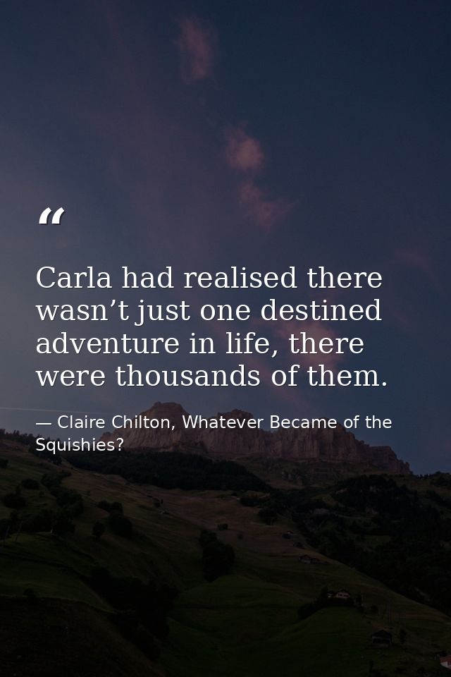 Carla had realised there wasn’t just one destined adventure in life, there were thousands of them. — Claire Chilton, Whatever Became of the Squishies?