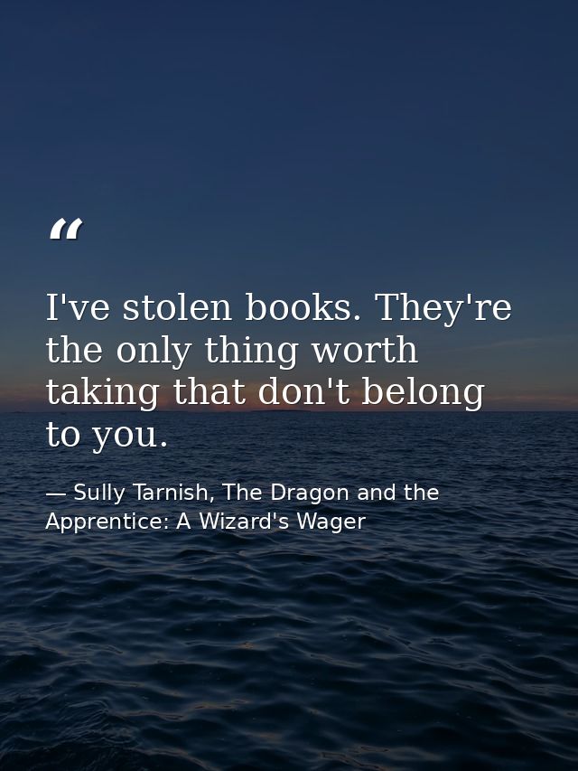 I've stolen books. They're the only thing worth taking that don't belong to you. — Sully Tarnish, The Dragon and the Apprentice: A Wizard's Wager