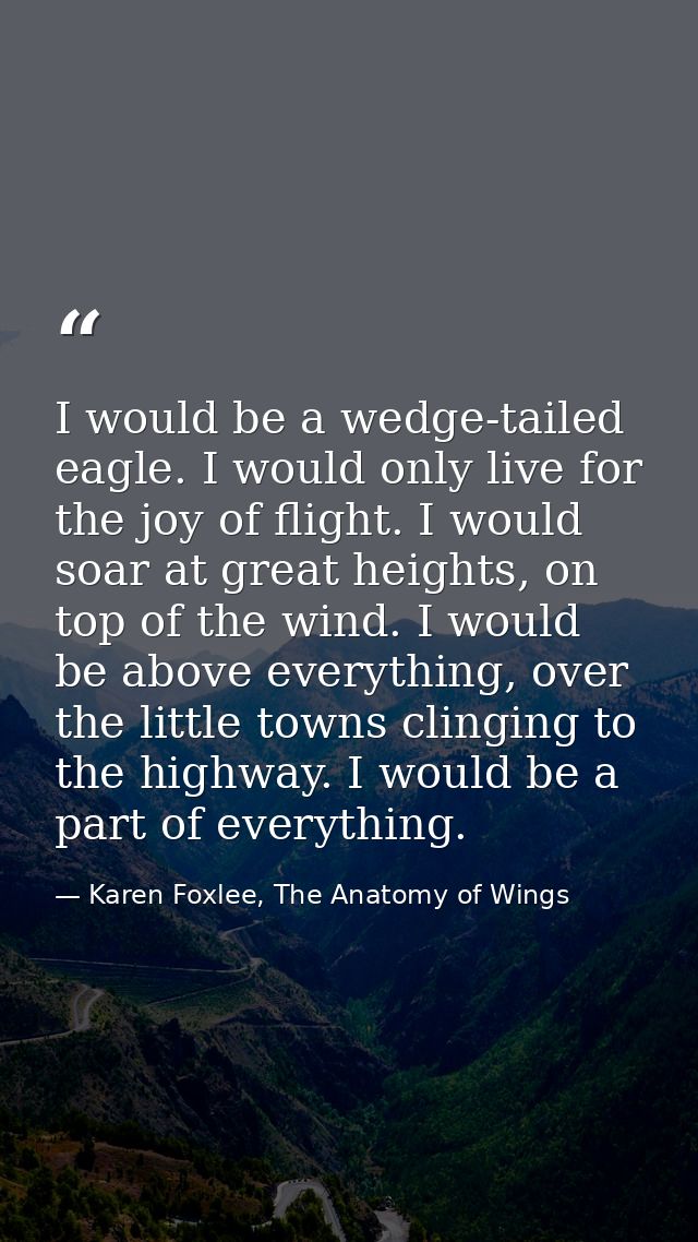 I would be a wedge-tailed eagle. I would only live for the joy of flight. I would soar at great heights, on top of the w — Karen Foxlee, The Anatomy of Wings