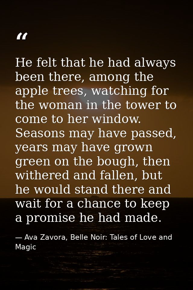 He felt that he had always been there, among the apple trees, watching for the woman in the tower to come to her window. — Ava Zavora, Belle Noir: Tales of Love and Magic