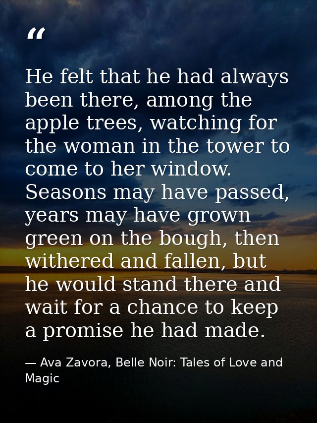 He felt that he had always been there, among the apple trees, watching for the woman in the tower to come to her window. — Ava Zavora, Belle Noir: Tales of Love and Magic